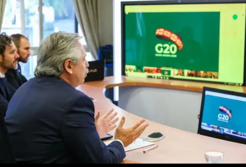Alberto en la reunión del G20 realizada por la pandemia del coronavirus
